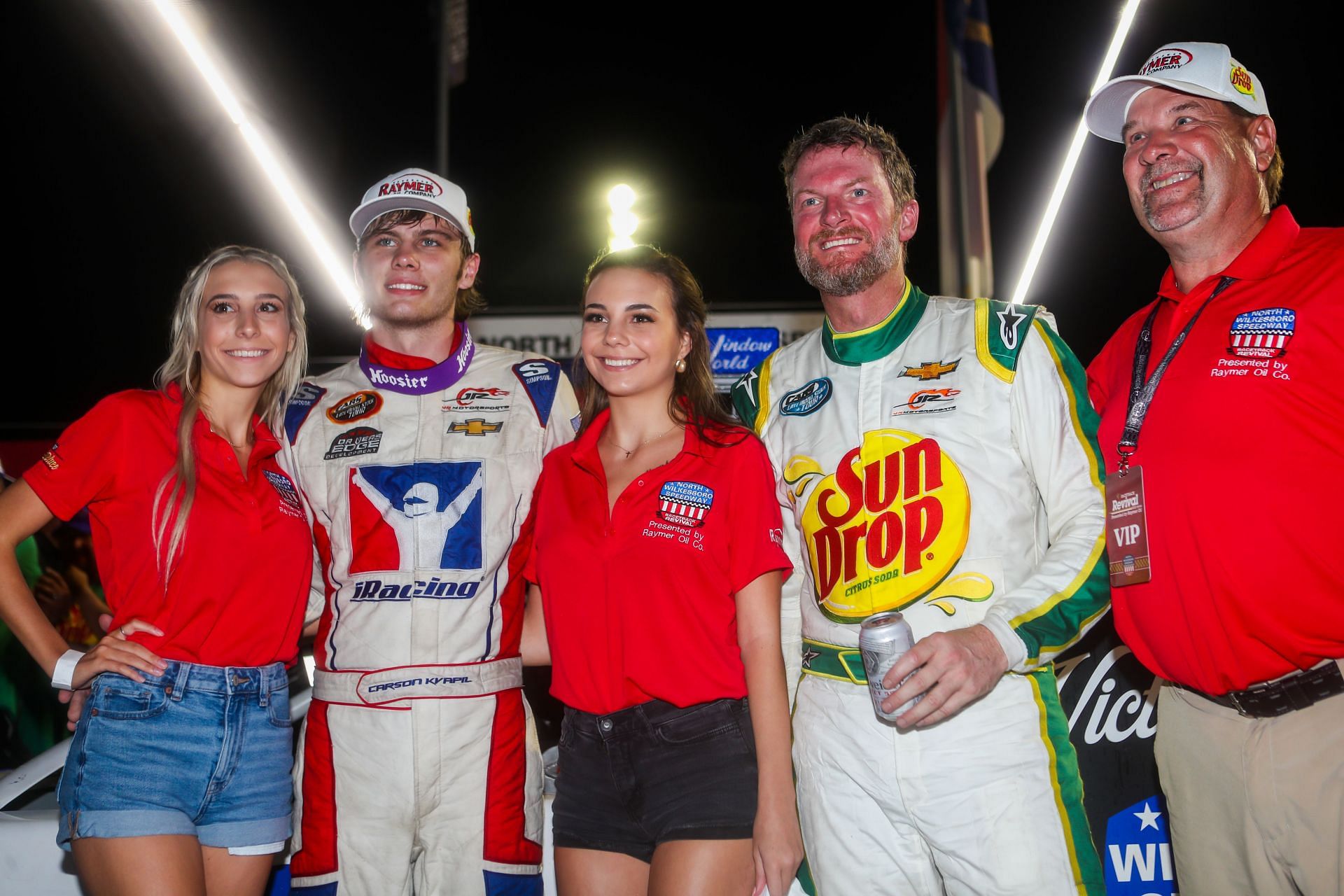 Carson Kvapil and Dale Earnhardt Jr. after the 2022 Cars Tour LMSC 125. Source: Getty